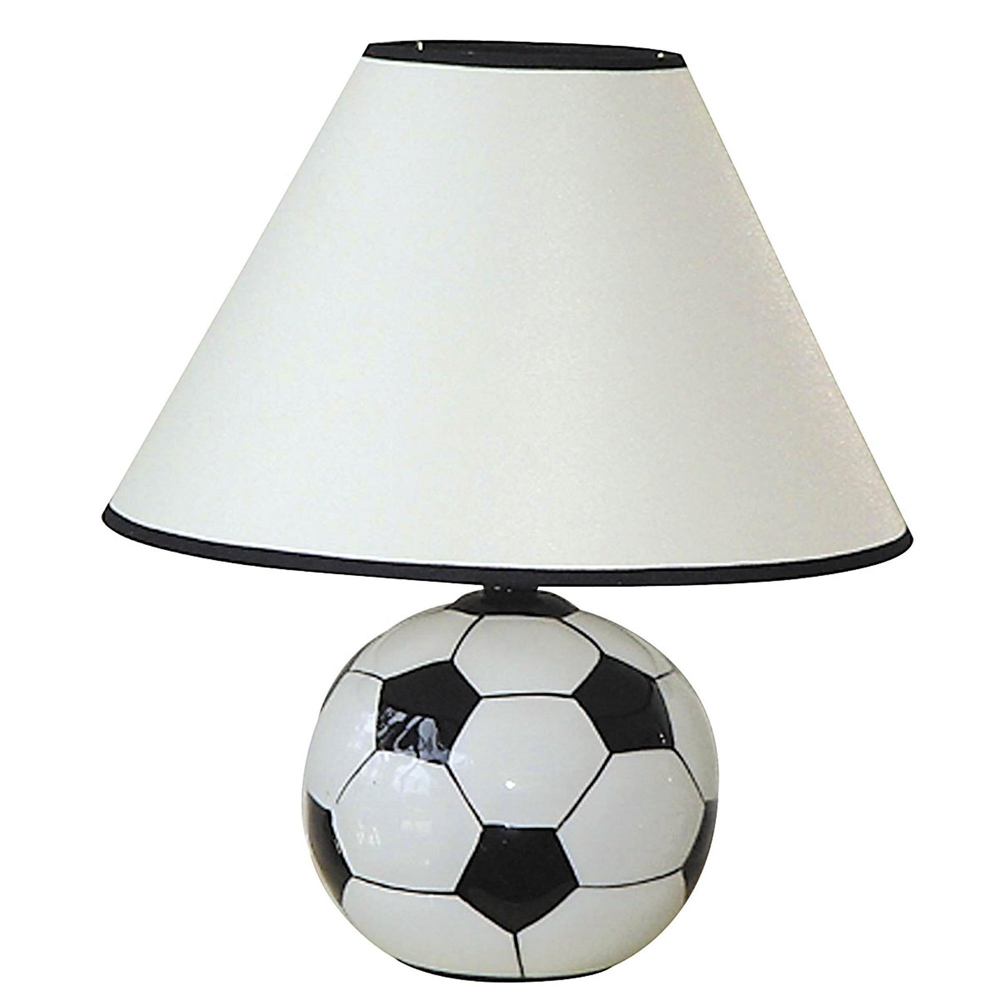 HomeRoots 12" Ceramic Soccer Shaped Table Lamp With White Shade