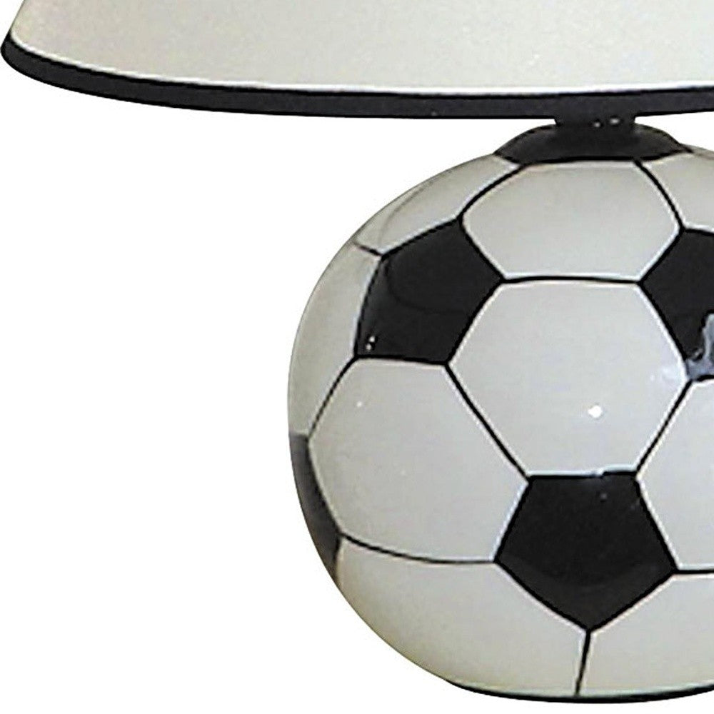 HomeRoots 12" Ceramic Soccer Shaped Table Lamp With White Shade