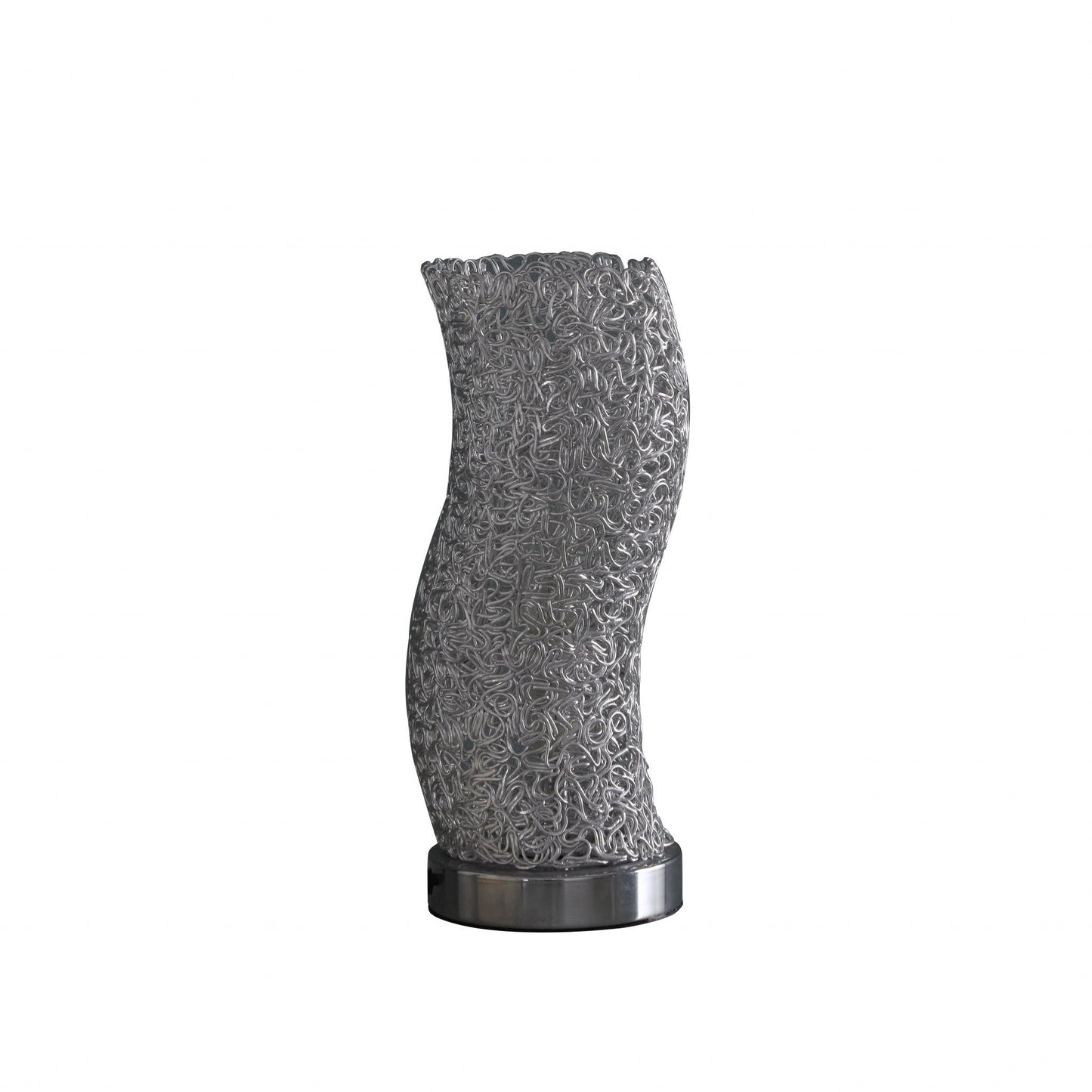 HomeRoots 12" Silver Bedside Table Lamp With Silver Swirl Novelty Shade
