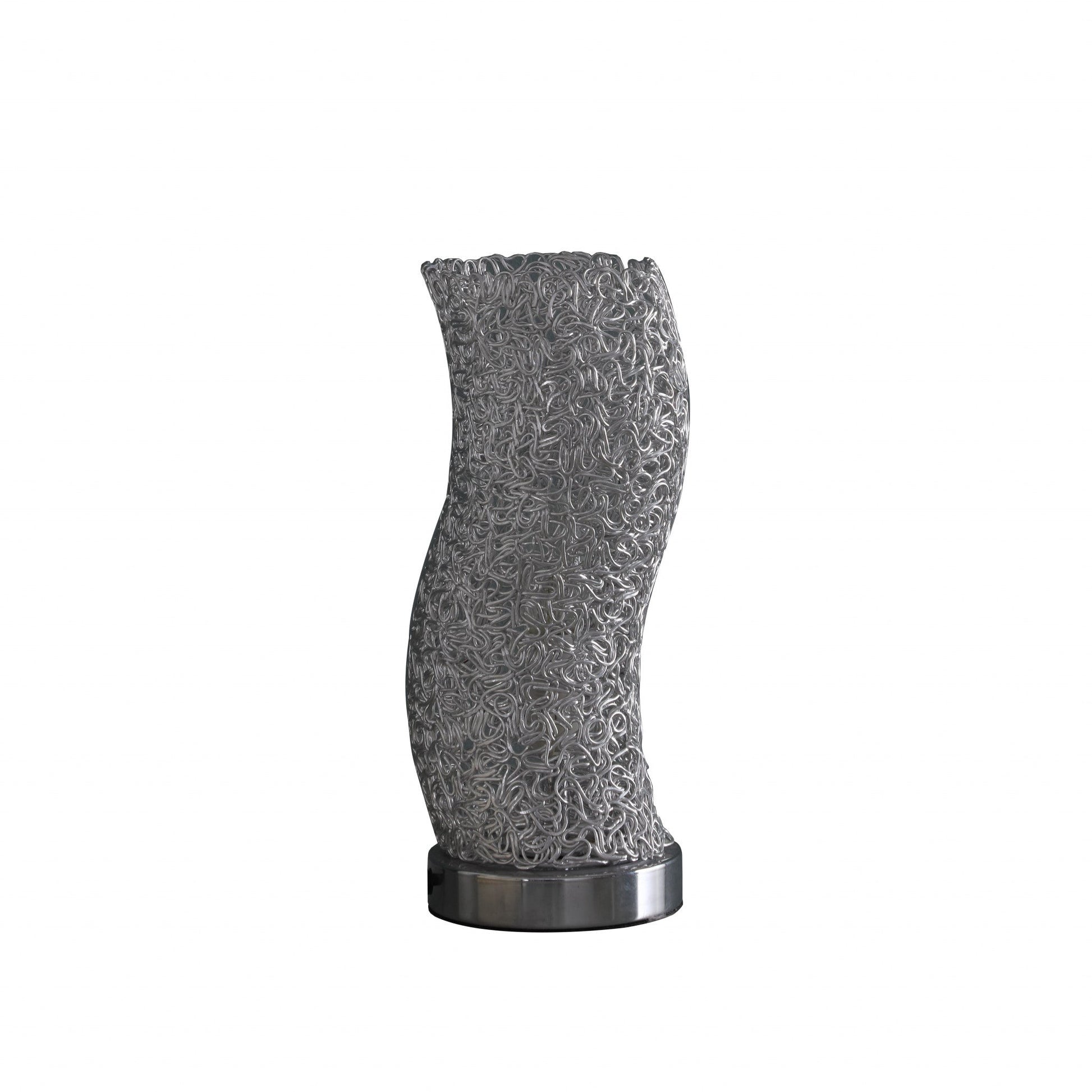 HomeRoots 12" Silver Bedside Table Lamp With Silver Swirl Novelty Shade