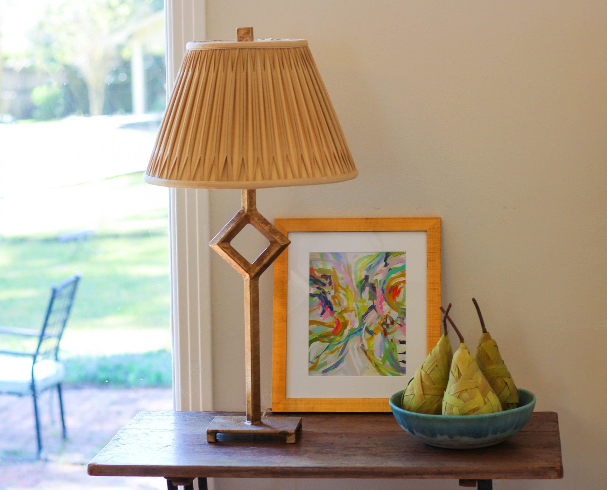 HomeRoots 12" Slanted Bell Smocked Paperback Shantung Lampshade in Vintage Gold Finish