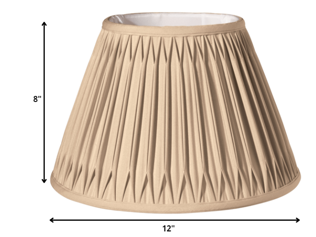 HomeRoots 12" Slanted Bell Smocked Paperback Shantung Lampshade in Vintage Gold Finish