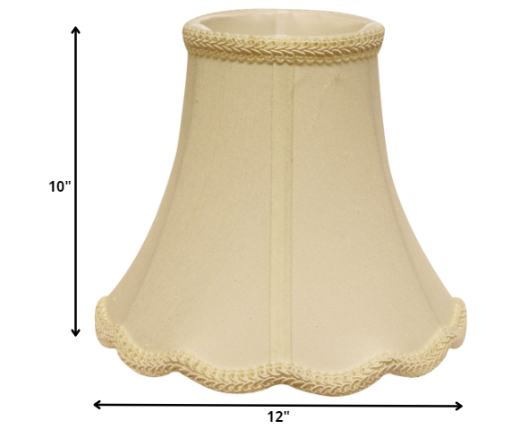 HomeRoots 12" Slanted Scallop Bell Monay Shantung Lampshade in Ivory Finish