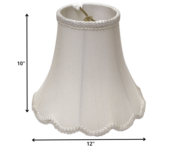 HomeRoots 12" Slanted Scallop Bell Monay Shantung Lampshade in White Finish