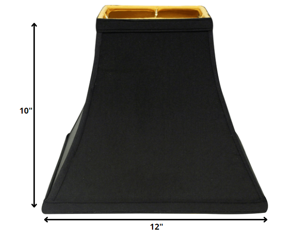 HomeRoots 12" Square Bell Shantung Lampshade in Black Finish With Gold Lining