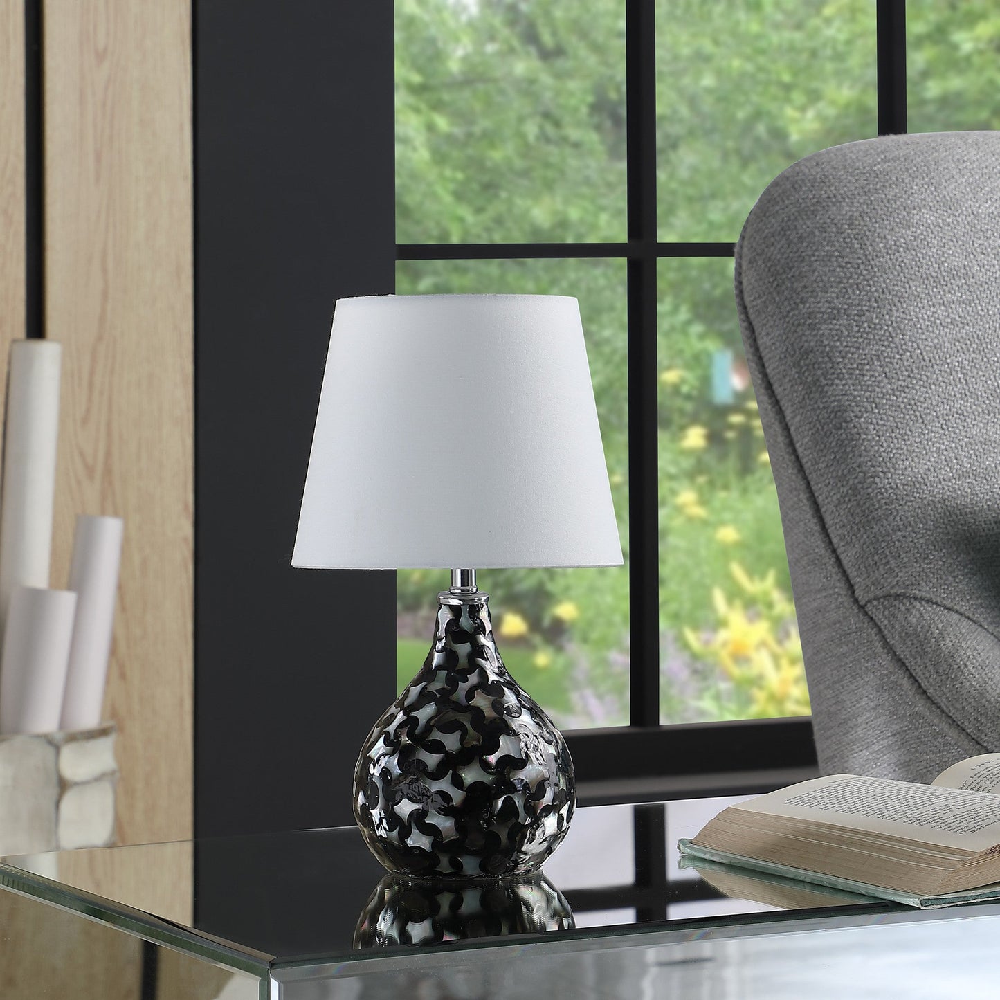 HomeRoots 12" Table Lamp With White Globe Shade and Black Finish