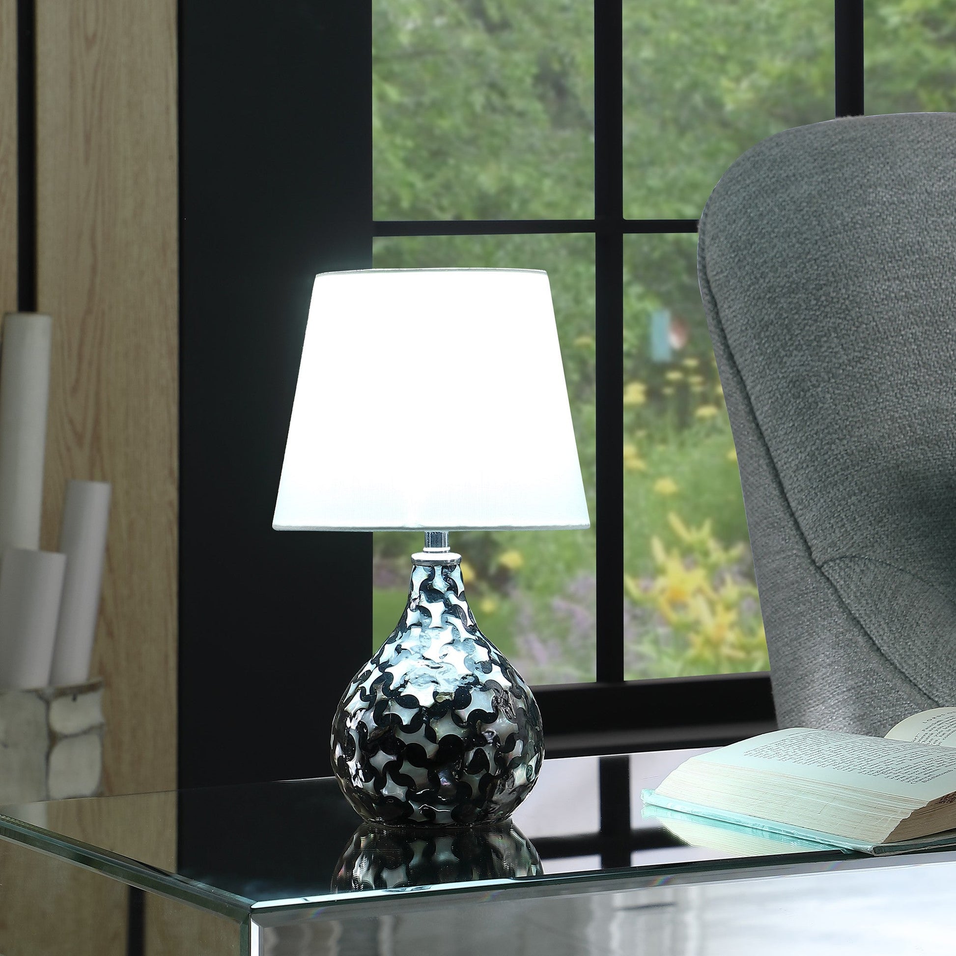 HomeRoots 12" Table Lamp With White Globe Shade and Black Finish