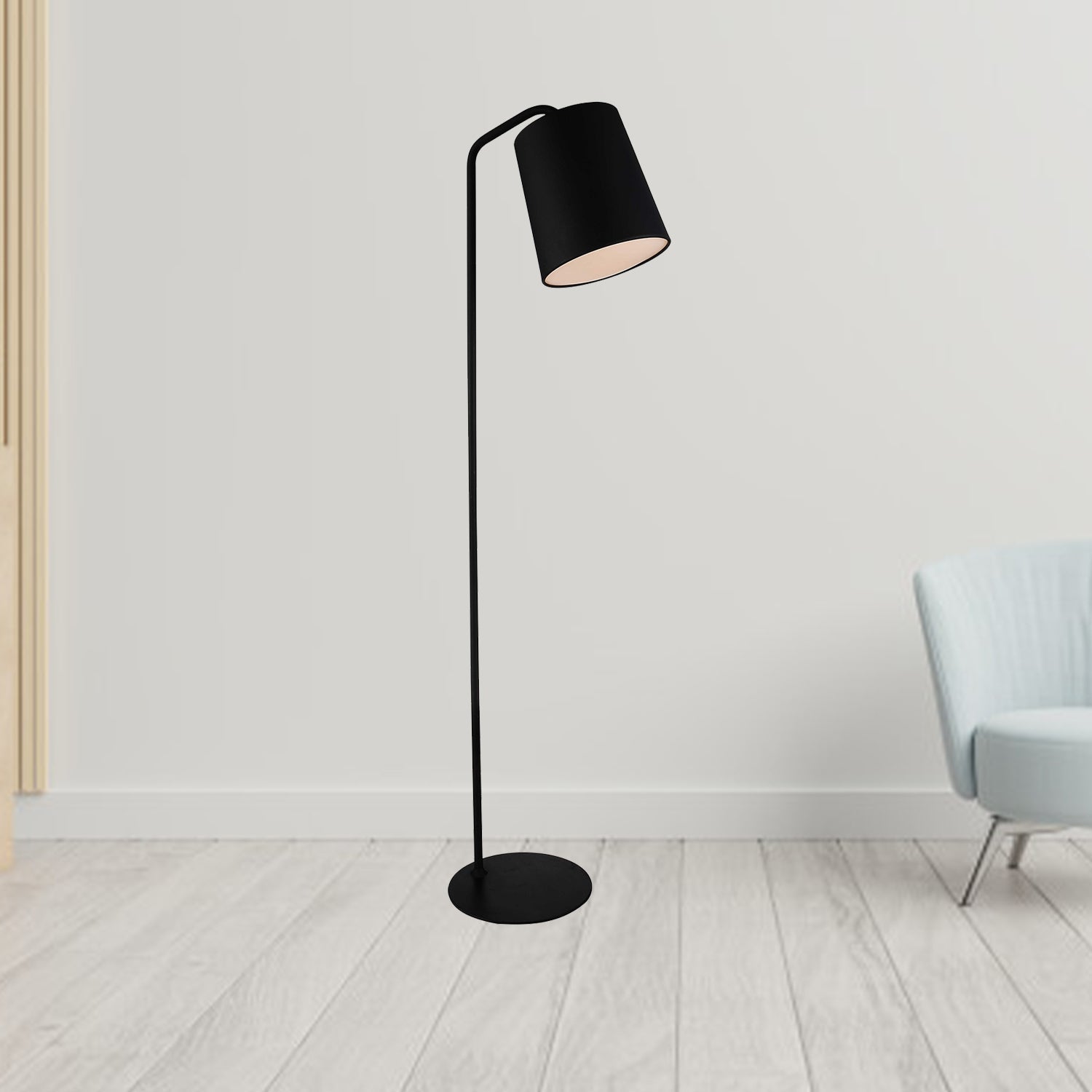 HomeRoots 12" x 12" x 73" Carbon Floor Lamp in Black Finish