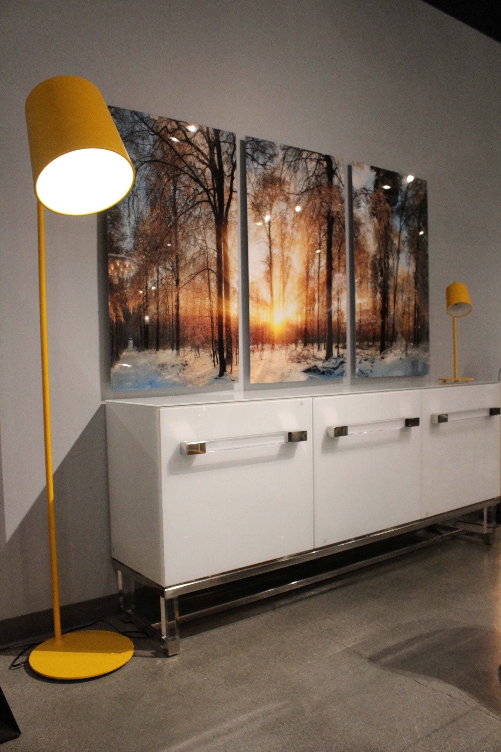HomeRoots 12" x 12" x 73" Carbon Floor Lamp in Yellow Finish