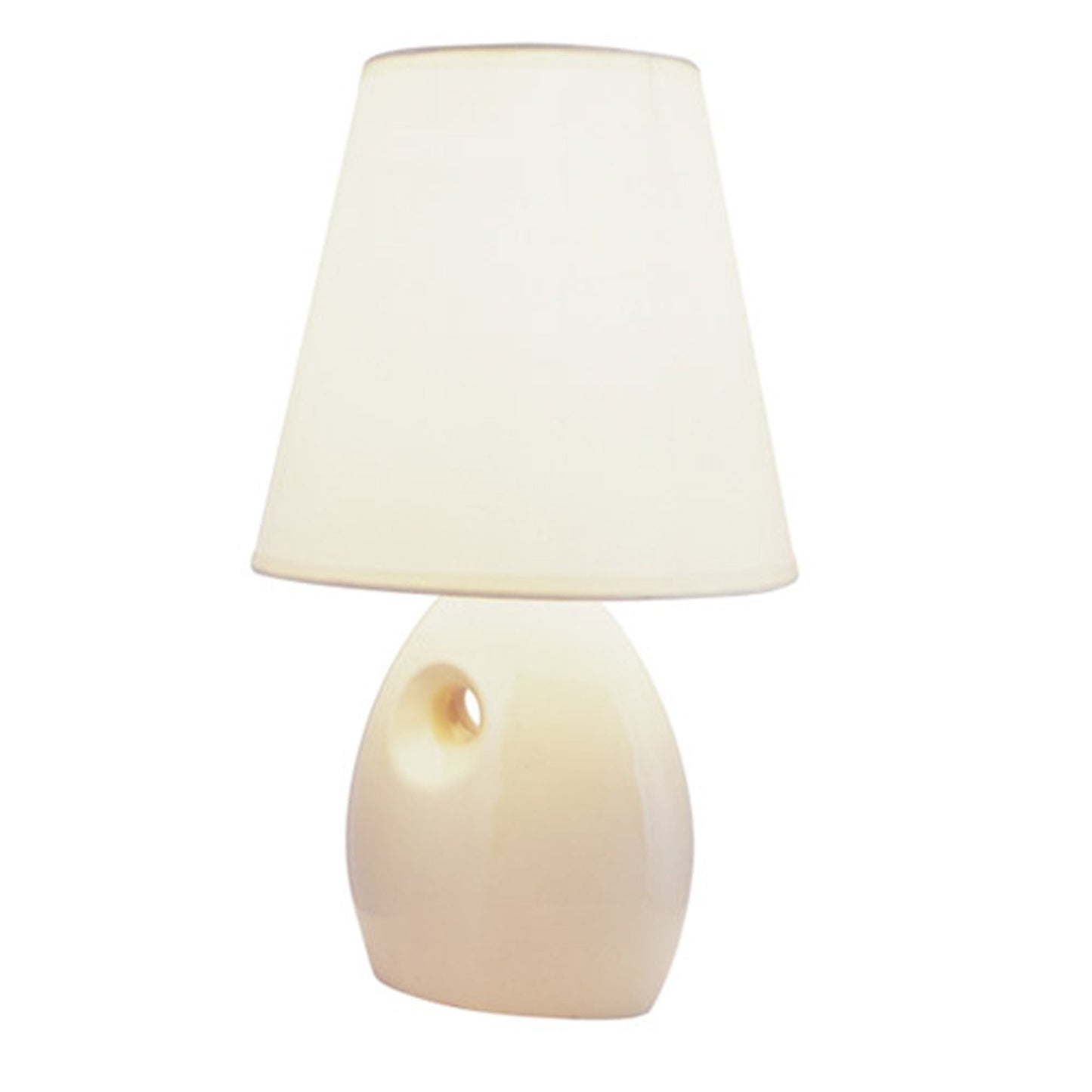 HomeRoots 13" Bedside Table Lamp With White Shade and Beige Ceramic Finish