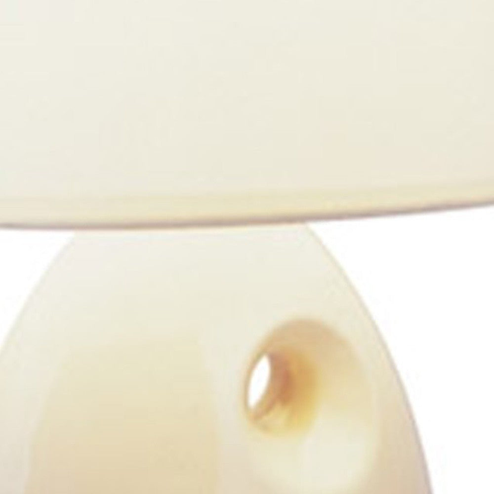 HomeRoots 13" Bedside Table Lamp With White Shade and Beige Ceramic Finish