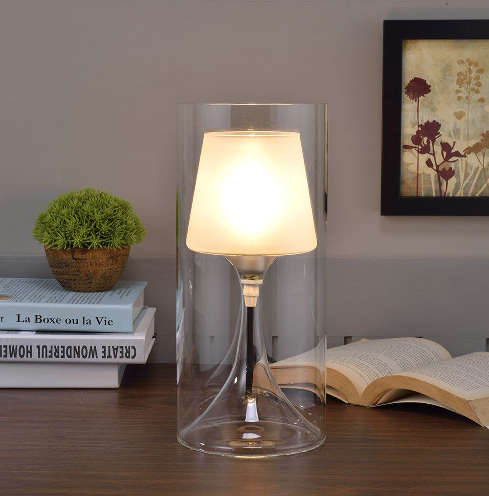HomeRoots 13" Clear Metal Bedside Table Lamp With Clear Shade