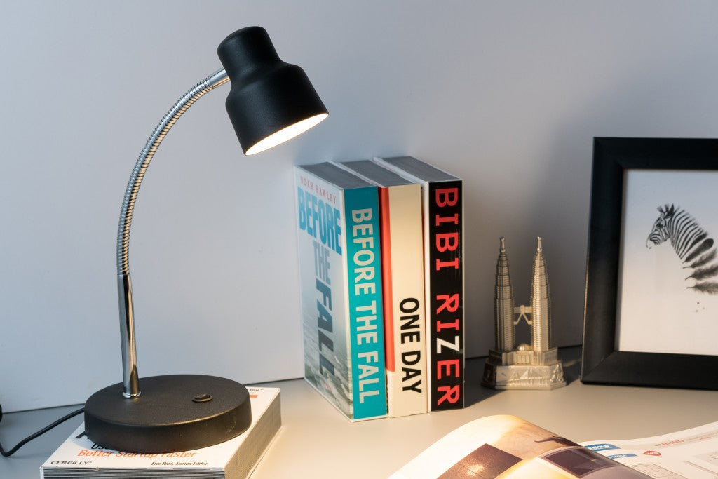 HomeRoots 13" Metal Gooseneck Desk Lamp in Black and Silver Finish