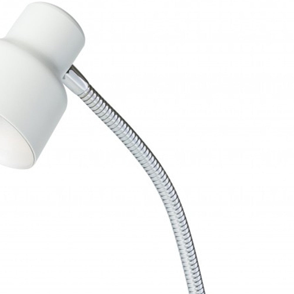 HomeRoots 13" Metal Gooseneck Desk Lamp in White and Silver Finish
