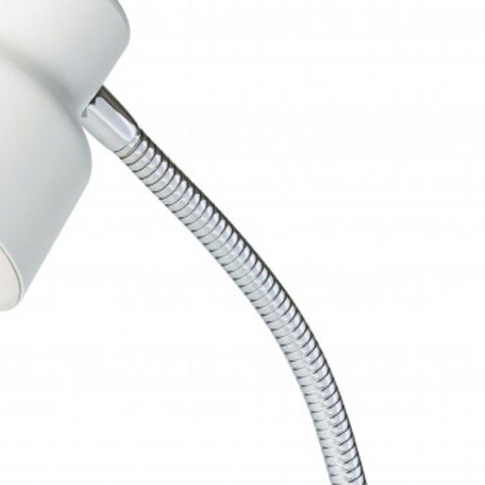 HomeRoots 13" Metal Gooseneck Desk Lamp in White and Silver Finish