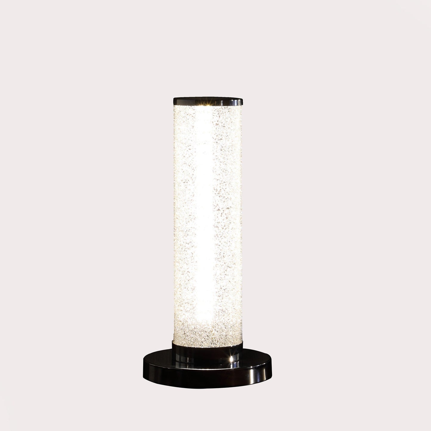 HomeRoots 13” Modern Sand Crystal And Steel Table Lamp With White Finish