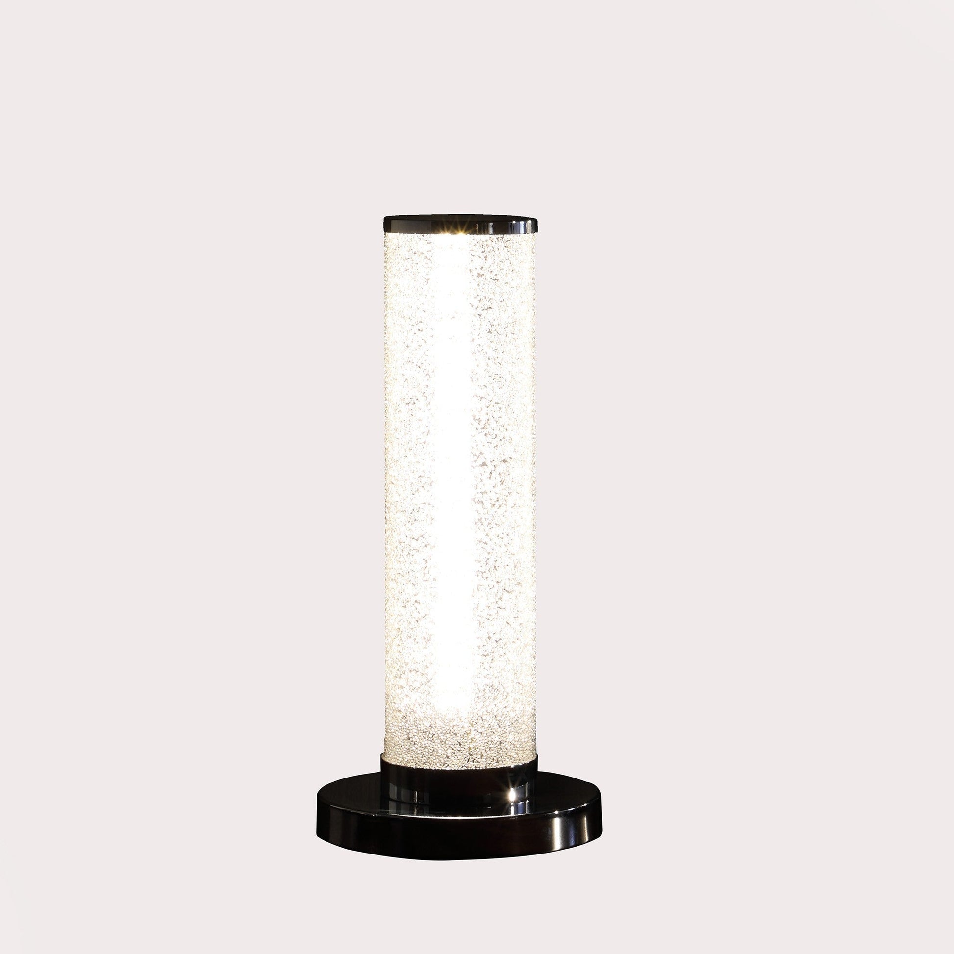 HomeRoots 13” Modern Sand Crystal And Steel Table Lamp With White Finish