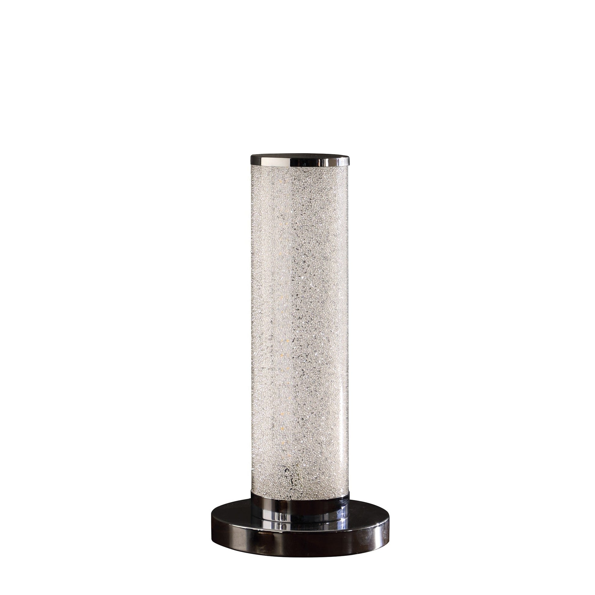 HomeRoots 13” Modern Sand Crystal And Steel Table Lamp With White Finish