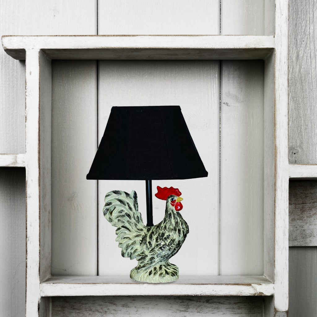 HomeRoots 13" Rustic Farmhouse Rooster Accent Lamp With Black Shade