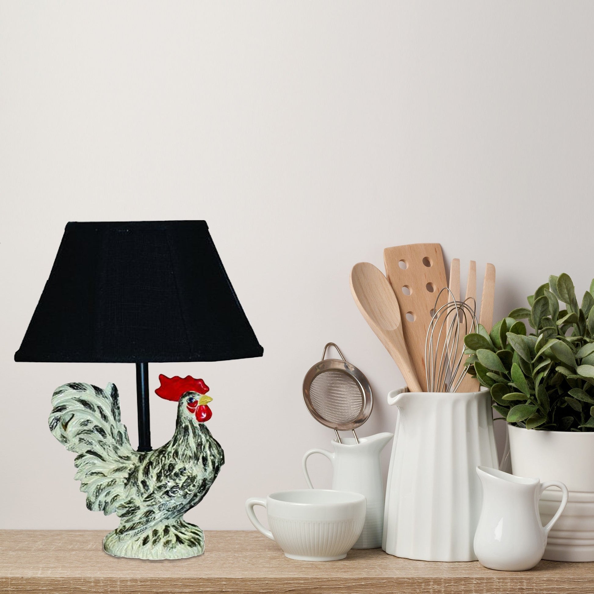 HomeRoots 13" Rustic Farmhouse Rooster Accent Lamp With Black Shade