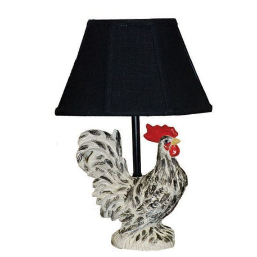 HomeRoots 13" Rustic Farmhouse Rooster Accent Lamp With Black Shade