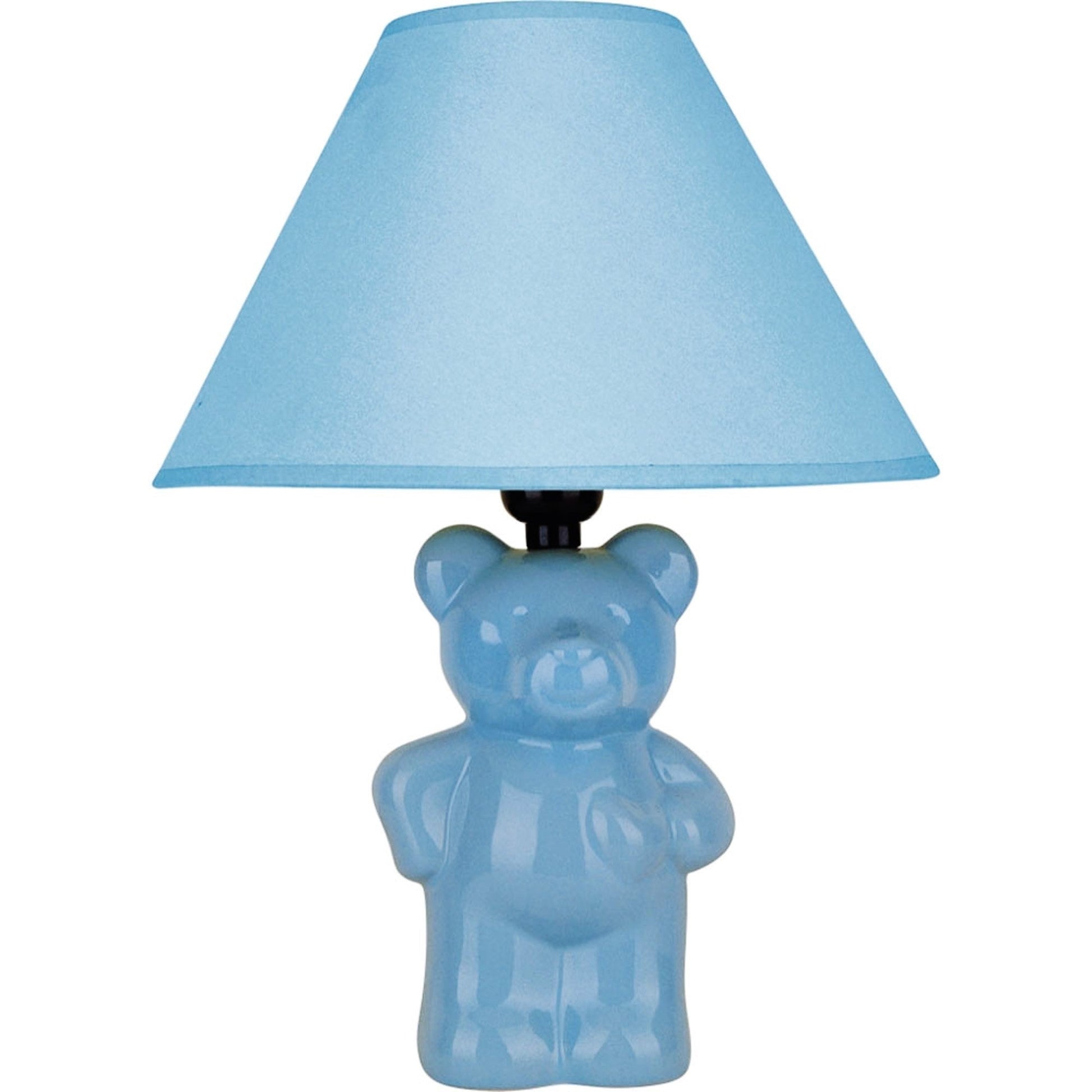 HomeRoots 13” Teddy Bear Ceramic Table Lamp With Linen Shade in Blue Finish