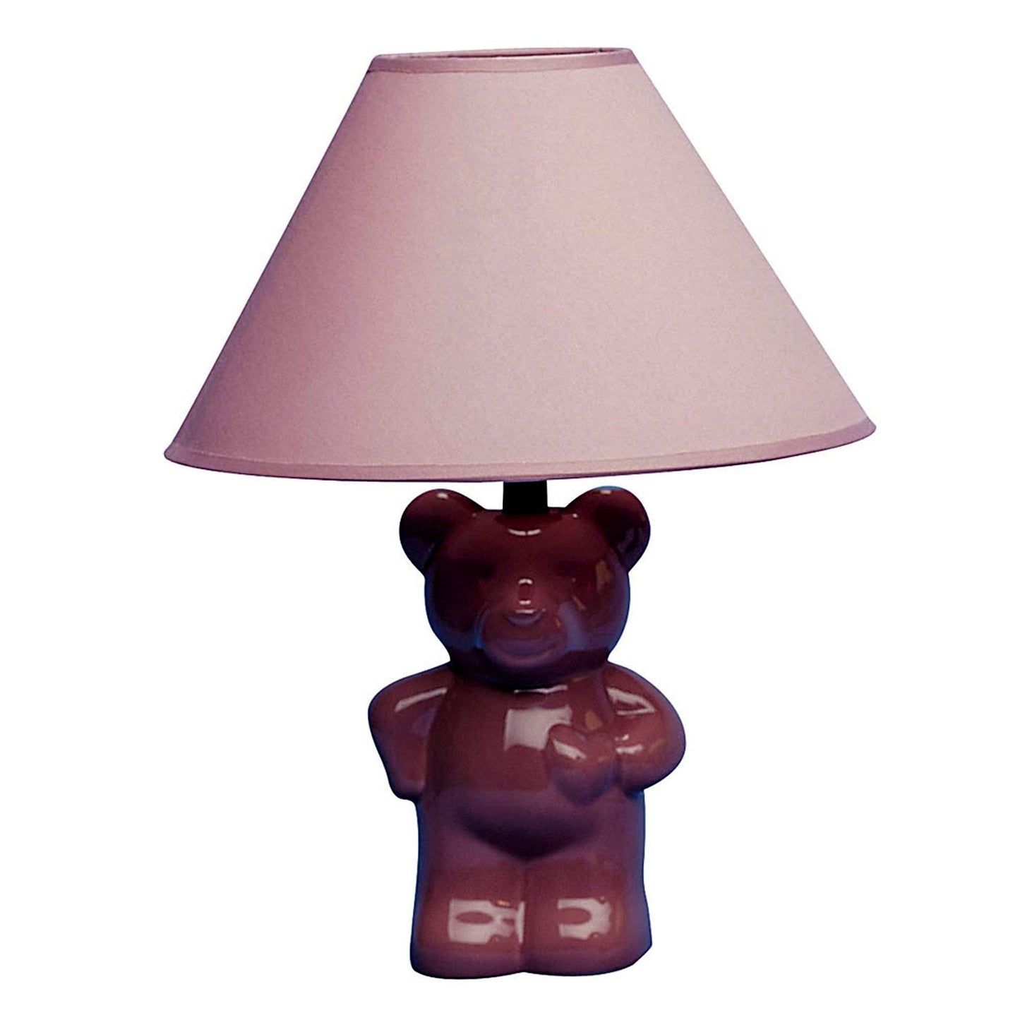HomeRoots 13” Teddy Bear Ceramic Table Lamp With Linen Shade in Pink Finish