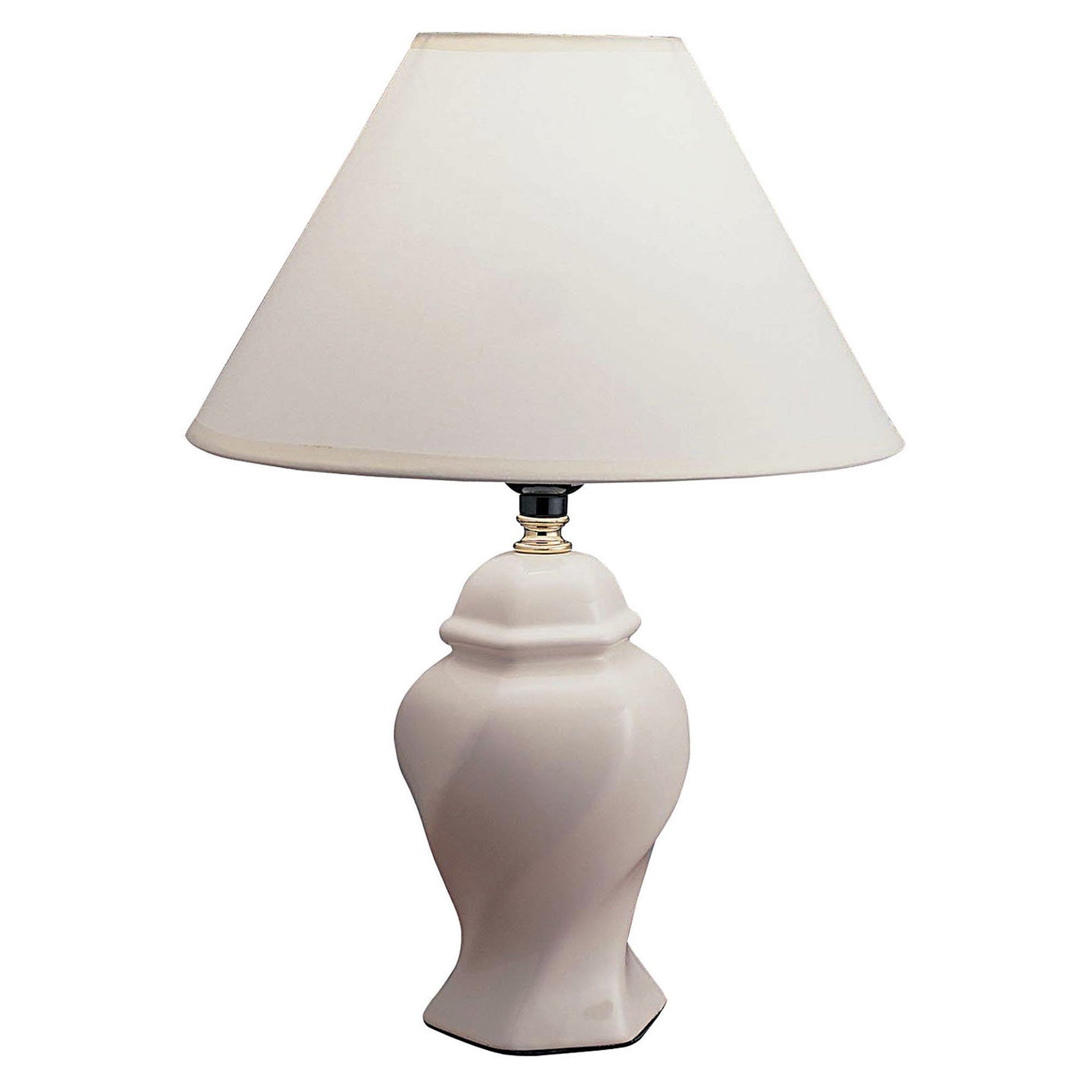 HomeRoots 13" White Ceramic Bedside Table Lamp With Off-White Shade