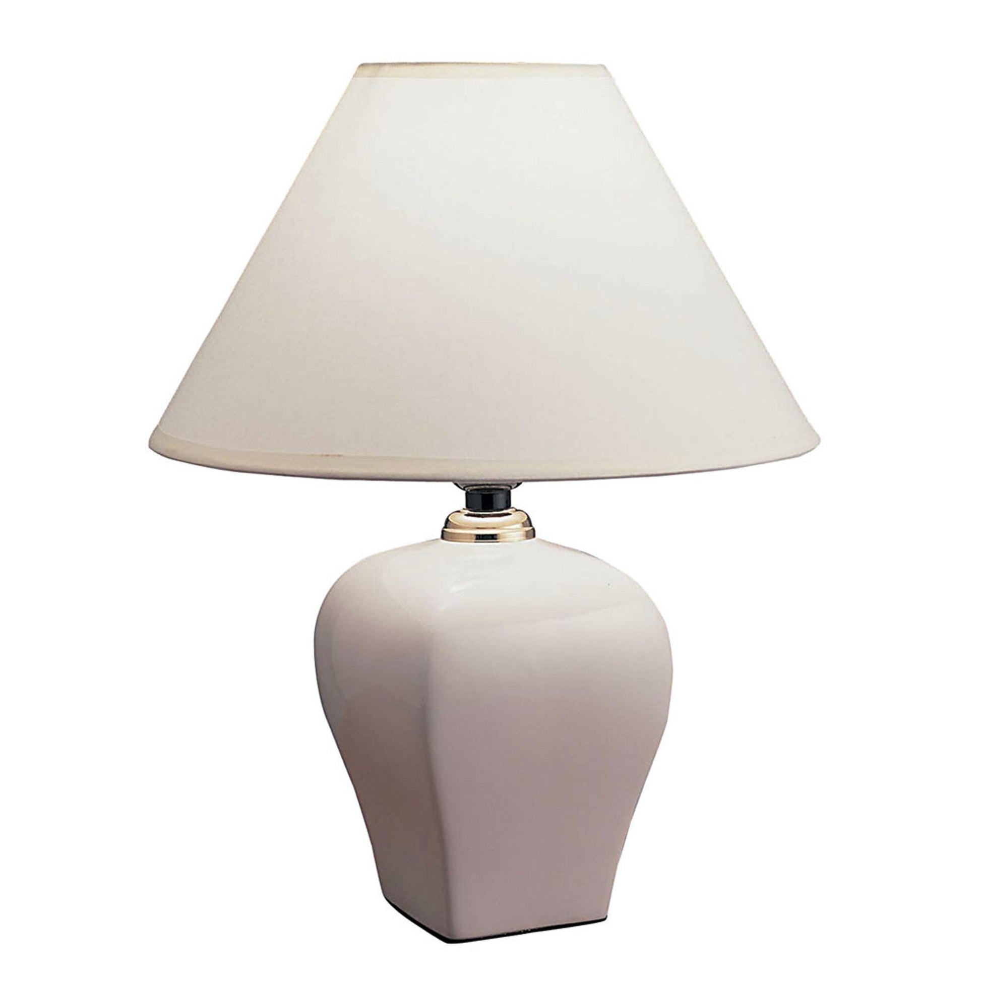 HomeRoots 13" White Ceramic Bedside Table Lamp With Off-White Shade
