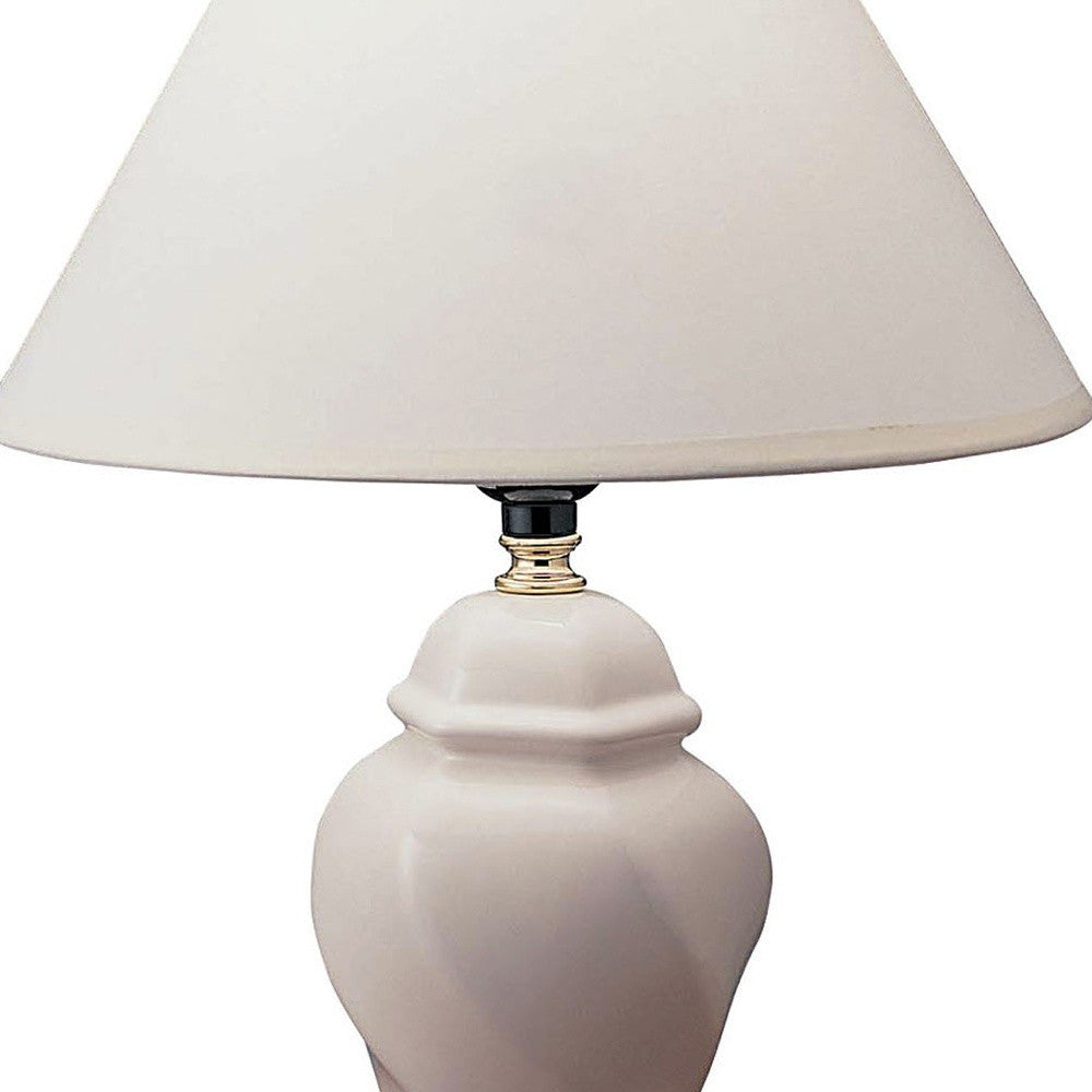 HomeRoots 13" White Ceramic Bedside Table Lamp With Off-White Shade