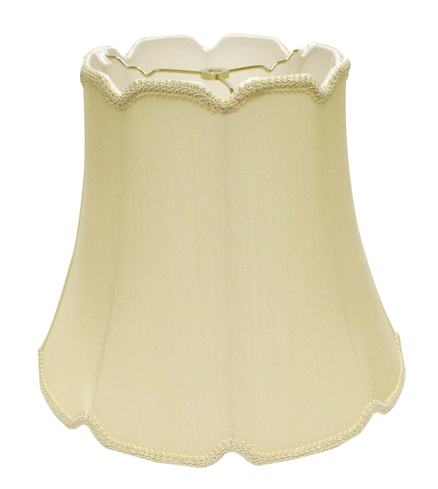 HomeRoots 14" Empire Slanted Cylinder Scroll Edge Silk Lampshade in Antique White Finish