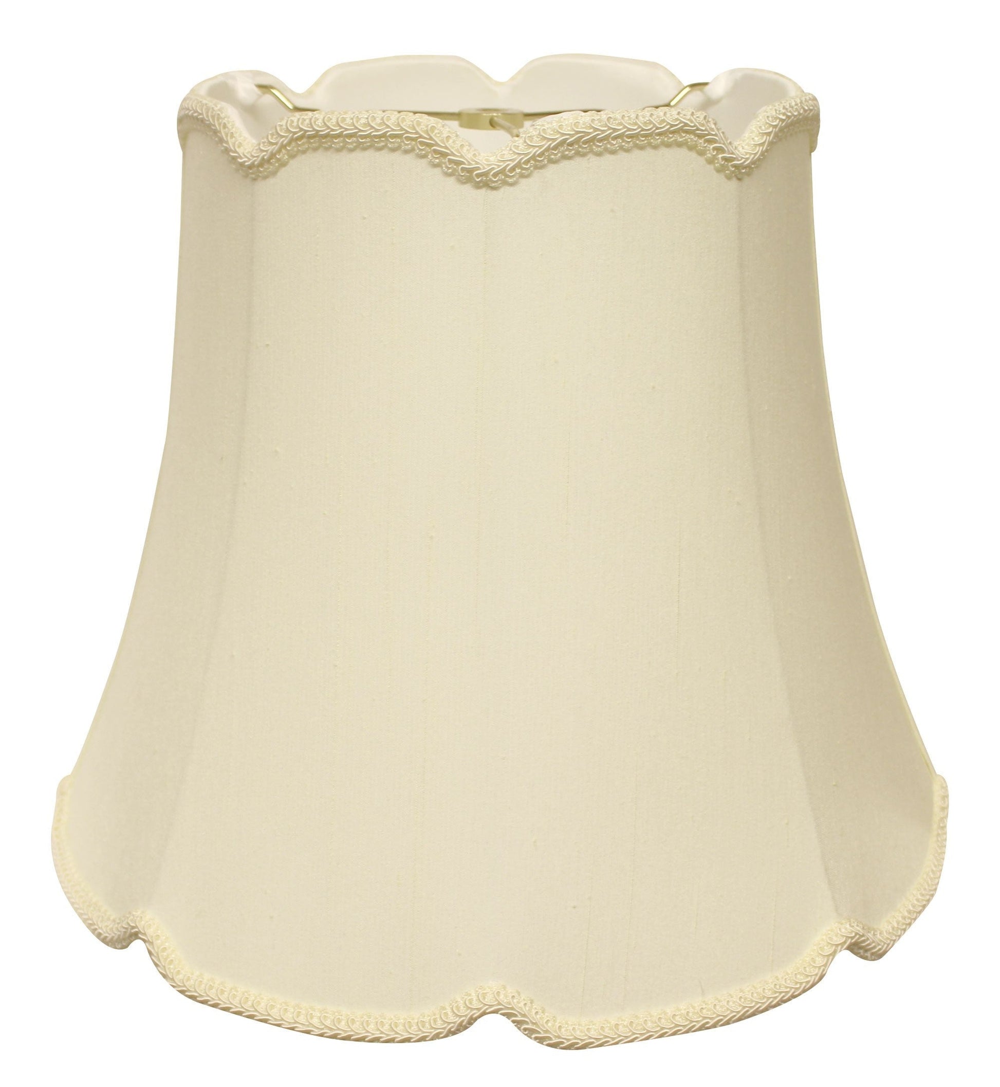 HomeRoots 14" Empire Slanted Cylinder Scroll Edge Silk Lampshade in Ivory Finish