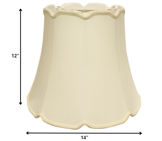 HomeRoots 14" Empire Slanted Cylinder Scroll Edge Silk Lampshade in Ivory Finish