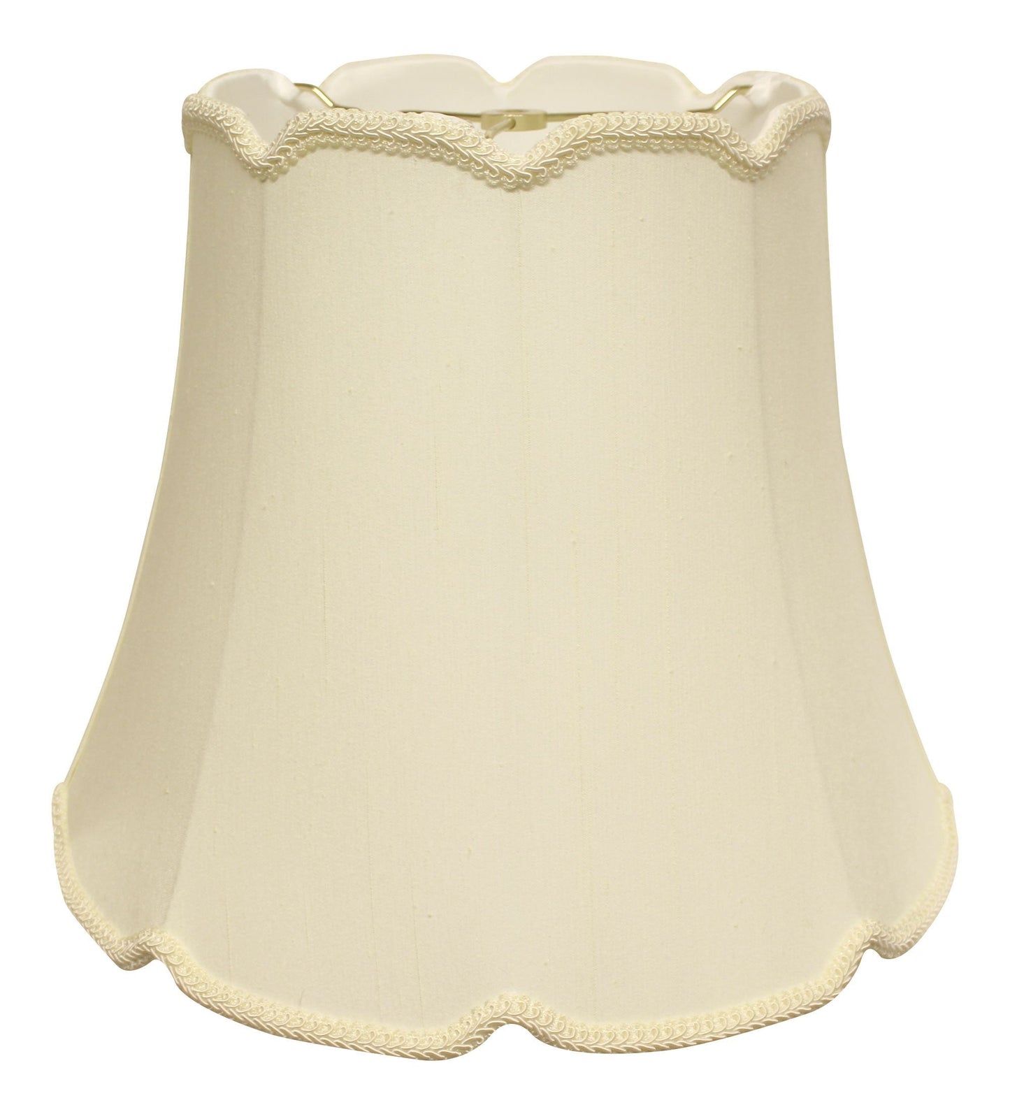 HomeRoots 14" Empire Slanted Cylinder Scroll Edge Silk Lampshade in Ivory Finish
