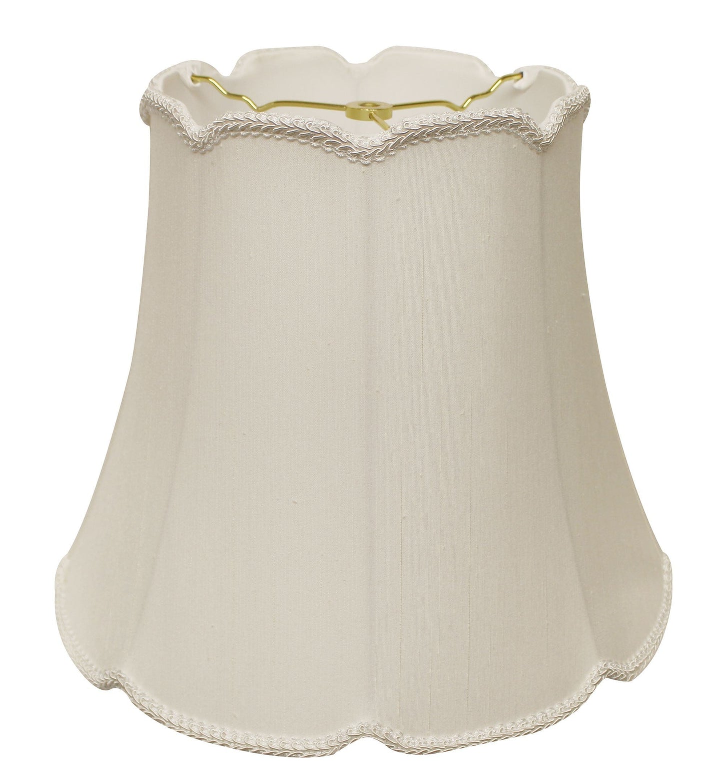 HomeRoots 14" Empire Slanted Cylinder Scroll Edge Silk Lampshade in White Finish