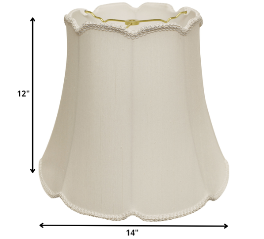 HomeRoots 14" Empire Slanted Cylinder Scroll Edge Silk Lampshade in White Finish