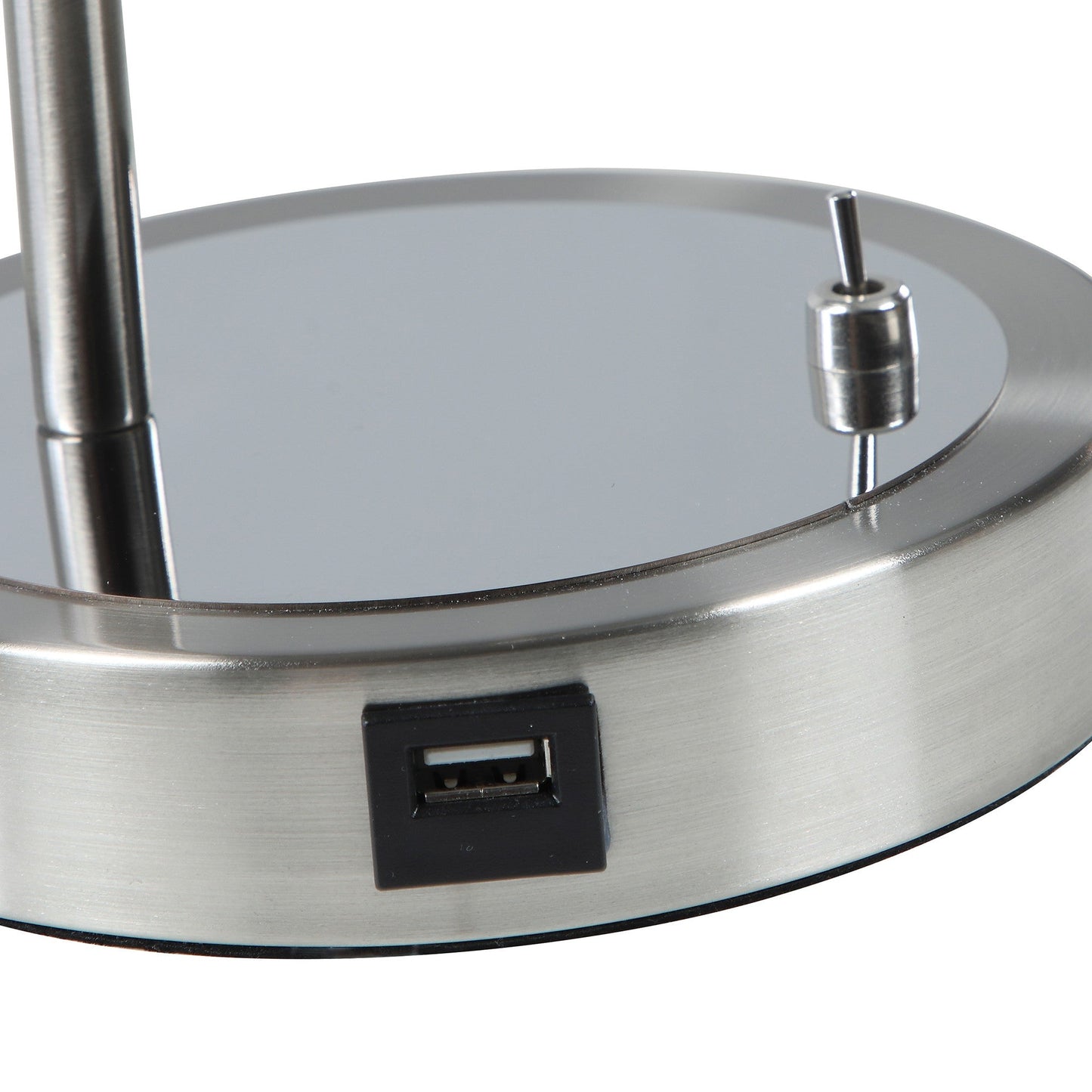HomeRoots 14” Modern Adjustable Metal Desk Lamp With USB in Silver Finish