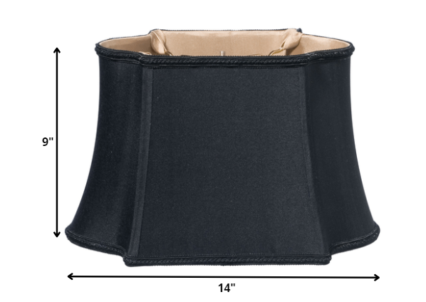 HomeRoots 14" Premium Oblong Shantung Lampshade in Black Finish With Bronze Lining