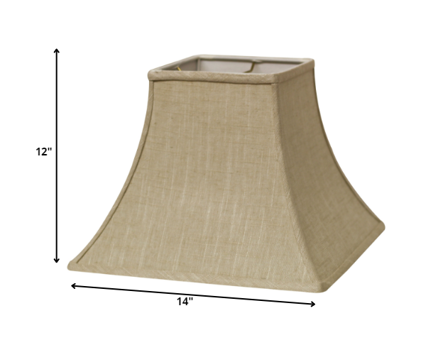 HomeRoots 14" Premium Square Bell Slanted Linen Lampshade in Light Wheat Finish
