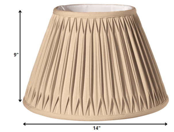HomeRoots 14" Slanted Bell Smocked Paperback Shantung Lampshade in Vintage Gold Finish