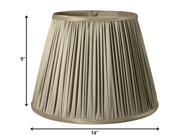 HomeRoots 14" Slanted Paperback Pleated Tafetta Lampshade in Ash Finish