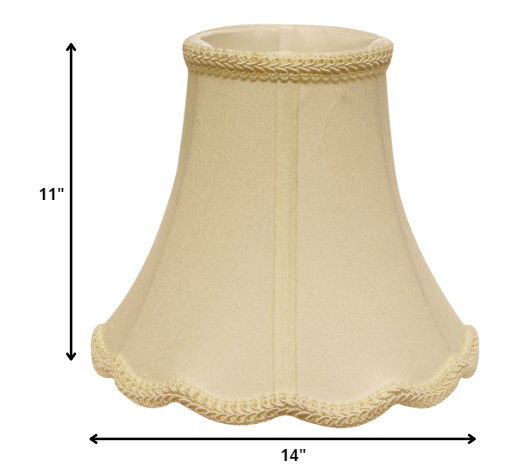 HomeRoots 14" Slanted Scallop Bell Monay Shantung Lampshade in Ivory Finish