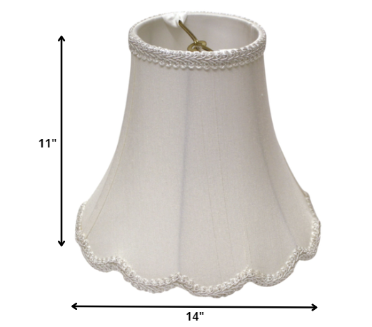 HomeRoots 14" Slanted Scallop Bell Monay Shantung Lampshade in White Finish