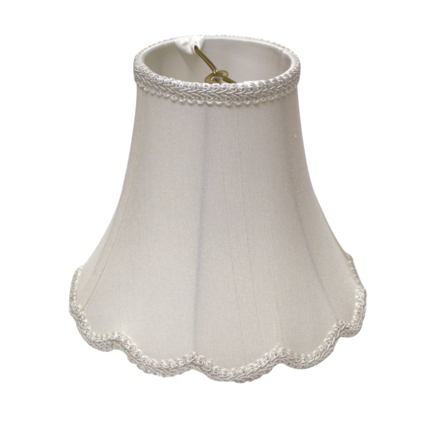 HomeRoots 14" Slanted Scallop Bell Monay Shantung Lampshade in White Finish