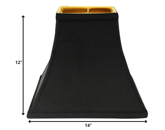 HomeRoots 14" Square Bell Shantung Lampshade in Black Finish With Gold Lining