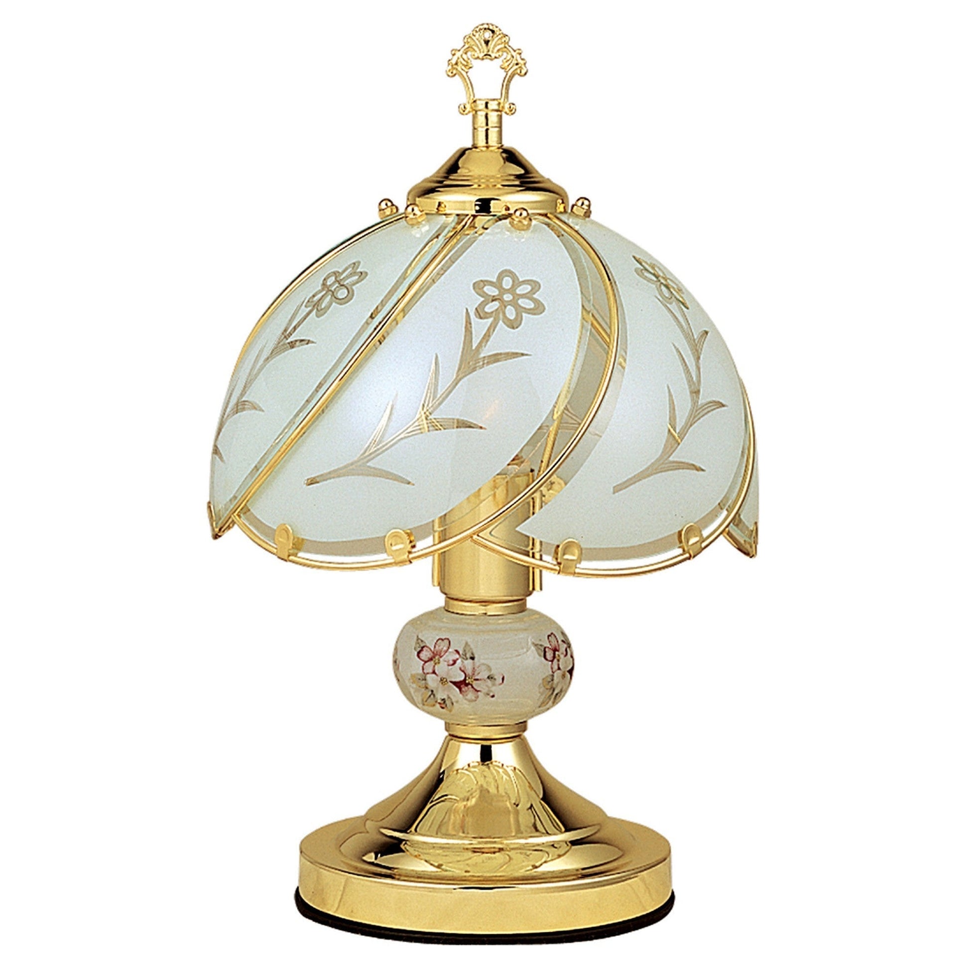 HomeRoots 14” Stylish Floral Glass Table Lamp in White and Gold Finish