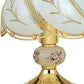 HomeRoots 14” Stylish Floral Glass Table Lamp in White and Gold Finish