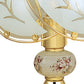 HomeRoots 14” Stylish Floral Glass Table Lamp in White and Gold Finish