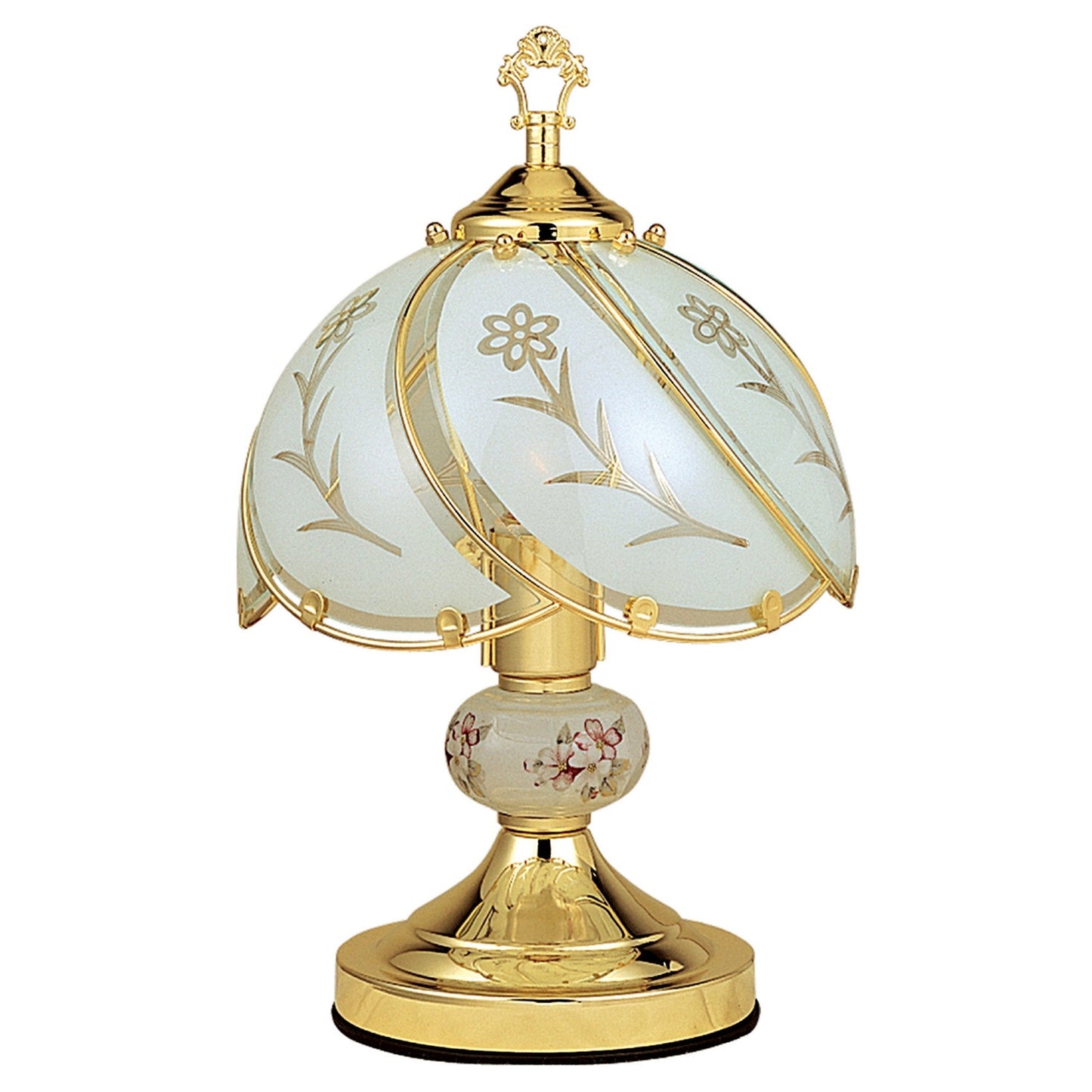 HomeRoots 14” Stylish Floral Glass Table Lamp in White and Gold Finish
