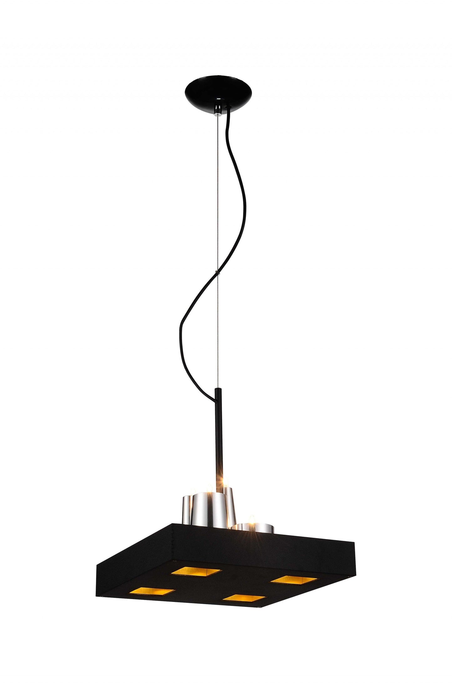 HomeRoots 14" x 14" x 59" Stainless Steel Pendant Lamp in Black Finish